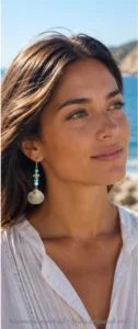 Boucles d’oreilles tortue en perles bleues et coquillages