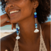 Boucles d'oreilles pendante perles bleu et coquillage