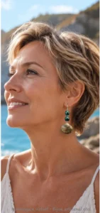 Boucles d’oreilles coquillage noir et perles vert foncé