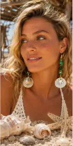 boucles d'oreilles réversible artisanales en coquillage et perles naturelles, inspiré de l’océan et du style bohème. Création faite main idéale pour apporter une touche marine et naturelle.