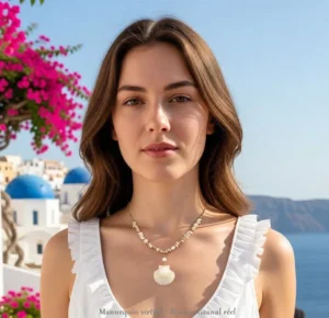 Collier Saint-Jacques blanc avec perles nacrées
