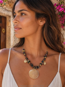Collier Sable d’Été en pierres naturelles et coquillage