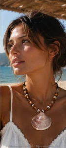 Collier coquillage amande de mer, bois & coco