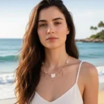 collier éclat de nacre porté Collier en nacre naturelle et perles nacrées dorées